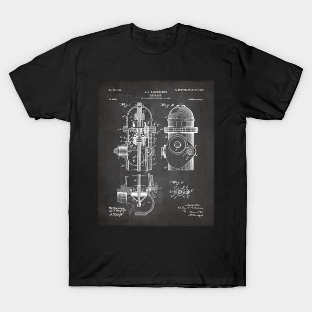 Fire Fighter Patent - Fire Hydrant Art - Black Chalkboard T-Shirt by patentpress